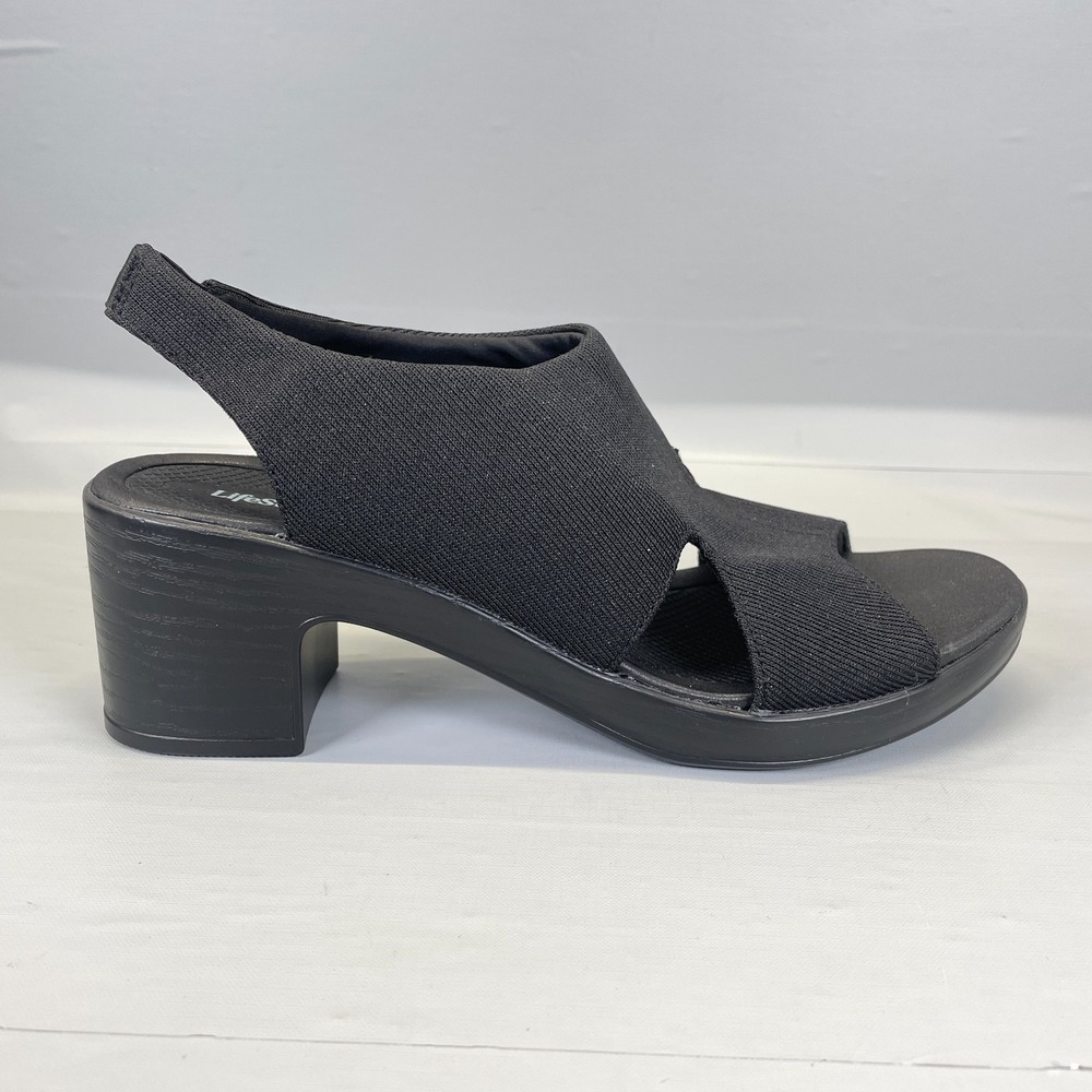 BZees Lifestride Eden Slingback Sandals Womens Size 9.5 M Black Slip On Shoes